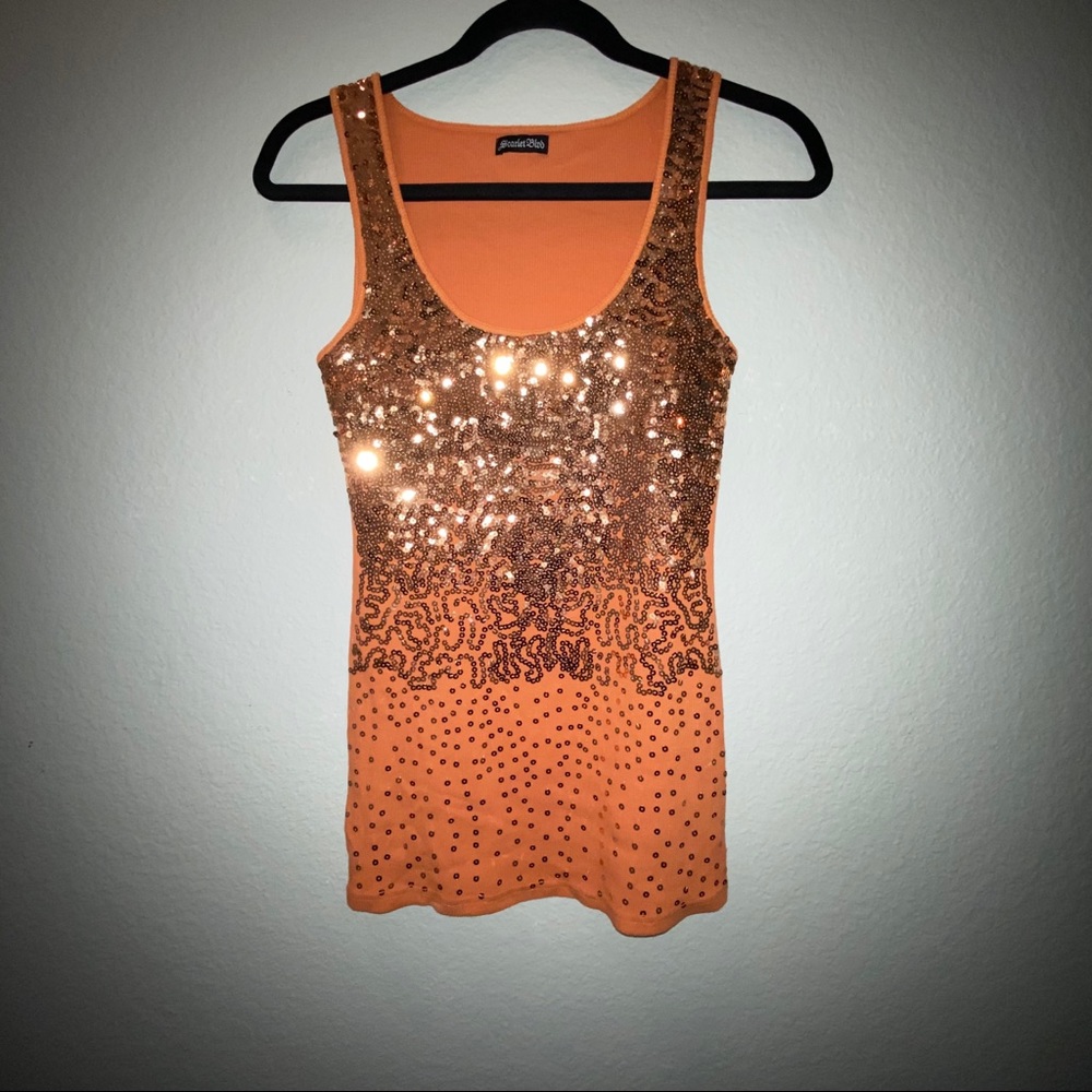 Orange Rhinestone Stone Tank
